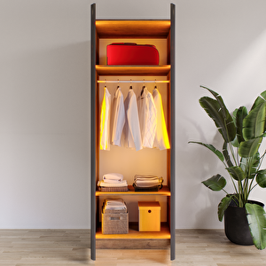 Aura 2 Füme Camlı Alimünyum Kapaklı Çekmecesiz Giyinme Dolabı Led Askılıklı Tamamı Mdf