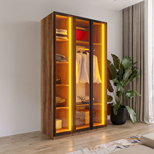 Aura 3 Füme Camlı Alimünyum Kapaklı Çekmecesiz Giyinme Dolabı Led Askılıklı Tamamı Mdf