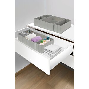 4'lü Gri Çizgili Dolap-çekmece Içi Organizer Seti 28x28x13 (x1) / 28x13x13 (x1) / 13x13x13 (x2)