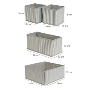4'lü Gri Çizgili Dolap-çekmece Içi Organizer Seti 28x28x13 (x1) / 28x13x13 (x1) / 13x13x13 (x2)