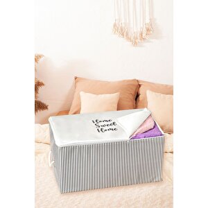 Büyük Boy Gri Çizgili Home Sweet Home Baskılı Hurç 64x40x35