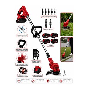 21v Kömürsüz Motor Çift Akü Uzatmalı Kollu Çalı Ot Biçme Şarjlı Tırpan 4 Akülü