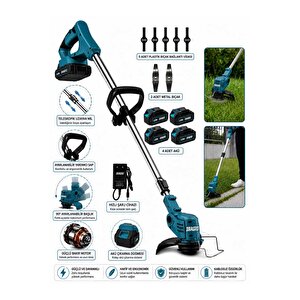 21v Kömürsüz Motor Çift Akü Uzatmalı Kollu Çalı Ot Biçme Şarjlı Tırpan 4 Akülü