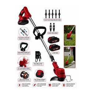 21v Kömürsüz Motor Çift Akü Uzatmalı Kollu Çalı Ot Biçme Şarjlı Tırpan 2 Akülü