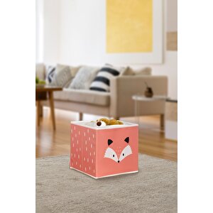 Tilki Baskılı Kiremit Renk Kapaksız Kutu 30x30x30 Cm