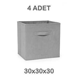 4’lü Gri Kumaş Dolap İçi Düzenleyici Kutu - 30x30x30 Cm Katlanabilir Çok Amaçlı Saklama Kutusu