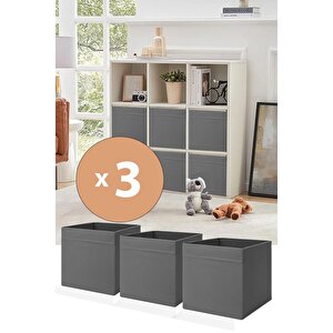 3 Adet Gri̇ Kapaksız Kutu Çok Amaçlı Organizer Ofis Kırtasiye Oyuncak Kutusu 30 X 30