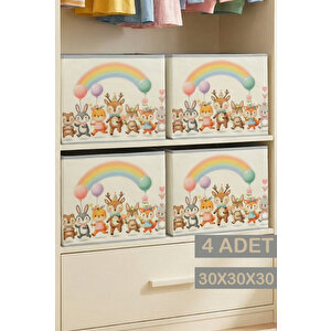 4’lü Sevimli Dolap İçi Düzenleyici Kutu - 30x30x30 Cm Katlanabilir Çok Amaçlı Saklama Kutusu