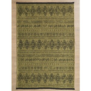 Bohem Tarz Dekoratif Pamuk Taban Şönil Kilim Yeşil Renk Halı 120x170 cm