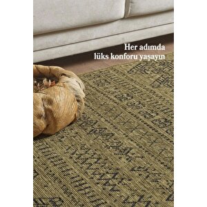 Bohem Tarz Dekoratif Pamuk Taban Şönil Kilim Yeşil Renk Halı 120x170 cm