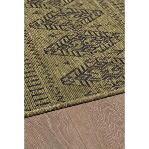 Bohem Tarz Dekoratif Pamuk Taban Şönil Kilim Yeşil Renk Halı 120x170 cm
