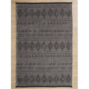 Bohem Tarz Dekoratif Pamuk Taban Şönil Kilim Antrasit Renk Halı 100x100 cm
