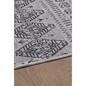 Bohem Tarz Dekoratif Pamuk Taban Şönil Kilim Gri Renk Halı 200x500 cm