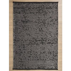 Bohem Tarz Geometrik Desenli Pamuk Taban Antrasit Renk Şönil Kilim 160x200 cm