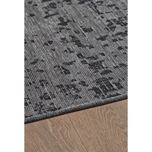 Bohem Tarz Geometrik Desenli Pamuk Taban Antrasit Renk Şönil Kilim 160x200 cm