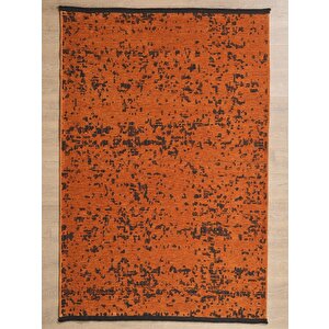 Bohem Tarz Geometrik Desenli Pamuk Taban Turuncu Renk Şönil Kilim 200x300 cm