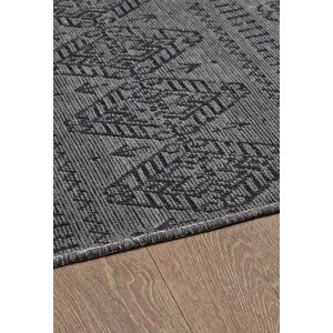 Bohem Tarz Dekoratif Pamuk Taban Şönil Kilim Antrasit Renk Halı 120x450 cm