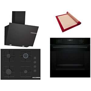 Siyah 3 Lü Ankastre Set 554 ( Hua717ba0t - Pop7c6p31o - Dwk66pj60t ) 67cm Ocak - Buhar Destekli - Pişirme Matı Ile