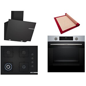 Siyah 3 Lü Ankastre Set 532 ( Hua717br0t - Poh7c6p31o - Dwk66pj60t ) 67cm Wok Bek Ocak - Buhar Destekli Inox Fırın - Pişirme Matı Ile