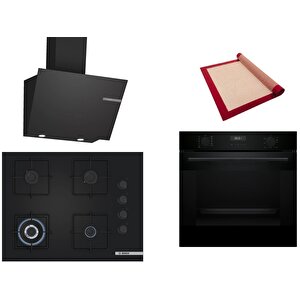 Siyah 3 Lü Ankastre Set 530 ( Hua717ba0t - Poh7c6p31o - Dwk66pj60t ) 67cm Wok Bek Ocak - Buhar Destekli Fırın - Pişirme Matı Ile