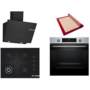 Siyah 3 Lü Ankastre Set 544 ( Hua717br0t - Poh7c6p31o - Dwk67pj60t ) 67cm Wok Bek Ocak - Buhar Destekli Inox Fırın - Pişirme Matı Ile