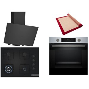 Siyah 3 Lü Ankastre Set 520 ( Hua717br0t - Poh7c6p31o - Dwk64pj60t ) 67cm Wok Bek Ocak - Buhar Destekli Inox Fırın - Pişirme Matı Ile