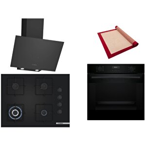 Siyah 3 Lü Ankastre Set 518 ( Hua717ba0t - Poh7c6p31o - Dwk64pj60t ) 67cm Wok Bek Ocak - Buhar Destekli Fırın - Pişirme Matı Ile