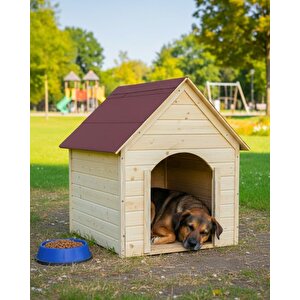 Pet Suya Soğuğa Dayanıklı Lüks Büyük Boy Ahşap Köpek Kulubesi Sokak Köpek Evi Kırmızı Çatılı 100x100x78 Cm