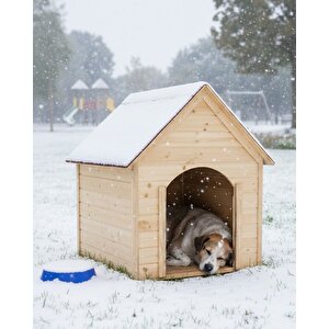 Pet Suya Soğuğa Dayanıklı Lüks Büyük Boy Ahşap Köpek Kulubesi Sokak Köpek Evi Kırmızı Çatılı 100x100x78 Cm