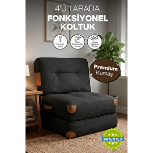 Pufymax Comfy Yeni Nesil Bohem Tekli Koltuk Yatak Olabilen Katlanır Berjer & Modüler Yer Yatağı 75x75x 85 Cm Keten Siyah
