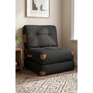 Pufymax Comfy Yeni Nesil Bohem Tekli Koltuk Yatak Olabilen Katlanır Berjer & Modüler Yer Yatağı 75x75x 85 Cm Keten Siyah