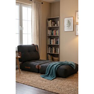 Pufymax Comfy Yeni Nesil Bohem Tekli Koltuk Yatak Olabilen Katlanır Berjer & Modüler Yer Yatağı 75x75x 85 Cm Keten Siyah