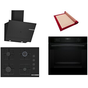 Siyah 3 Lü Ankastre Set 578 ( Hua717ba0t - Pop7c6p31o - Dwk67pj60t ) 67cm Ocak - Buhar Destekli - Pişirme Matı Ile