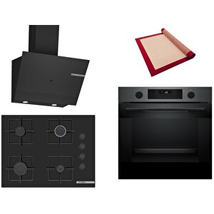 Siyah 3 Lü Ankastre Set 583 ( Hua736eg0t - Pop7c6p31o - Dwk67pj60t ) 67cm Ocak - Buhar Destekli - Pişirme Matı Ile