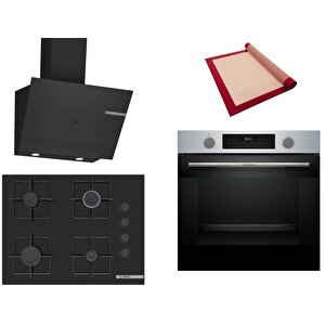Siyah 3 Lü Ankastre Set 580 ( Hua717br0t - Pop7c6p31o - Dwk67pj60t ) 67cm Ocak - Buhar Destekli - Pişirme Matı Ile