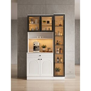 Premium Reflekte Camlı Membranlı Tamamen Mdf Kahve Köşesi Çok Amaçlı Dolap Kiler Mutfak Dolabı 125 Cm Ücretsiz Kurulum Ve Teslimat