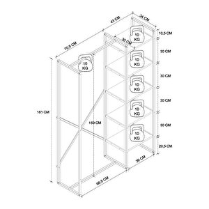 5 Raflı Metal Gardırop Metal Portmanto Açık Gardırop Elbise Dolabı Metal Askılık Vestiyer Loftix Antrasit