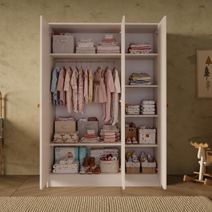 Kg3130 Daffy Üç Kapaklı Gardırop Kumtaşı Çok Bölmeli Geniş İç Hacimli Bebek Ve Çocuk Odası Gardırobu