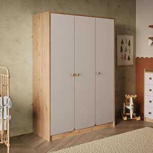Kg3120 Daffy Üç Kapaklı Gardırop Sepet-kumtaşı - Askılı Ve Çok Raflı Modern Bebek Odası Gardırobu