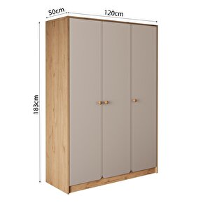 Kg3120 Daffy Üç Kapaklı Gardırop Sepet-kumtaşı - Askılı Ve Çok Raflı Modern Bebek Odası Gardırobu