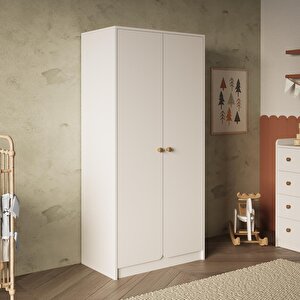 Kg2140 Daffy İki Kapaklı Gardırop Beyaz - Askılı Ve Raflı Geniş İç Hacimli Bebek Odası Gardırobu
