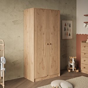Kg2150 Daffy İki Kapaklı Gardırop Sepet Askılı Ve Raflı Geniş İç Hacimli Bebek Odası Gardırobu
