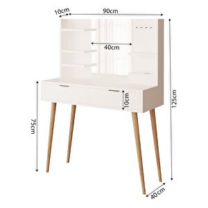 T4070 Geniş Dolaplı Bella Makyaj Masası Seti Beyaz - Aynalı, Raflı Ve Torna Ayaklı