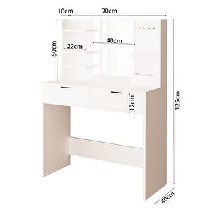 T5070 Geniş Dolaplı Diena Makyaj Masası Seti Beyaz - Aynalı, Raflı Ve Geniş 5 Çekmeceli
