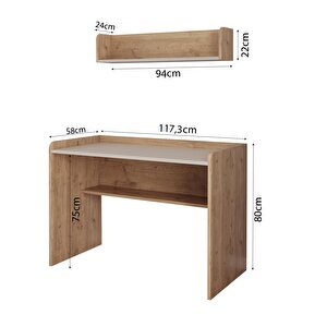 U2120 Daffy Çalışma Odası Takımı Sepet-kumtaşı Çalışma Masası, 183cm Kitaplık Ve Duvar Raflı 3lü Set