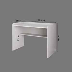 S2140 Daffy Çalışma Masası Beyaz - 117,5 Cm Geniş, Raflı Ve Yuvarlatılmış Köşeli