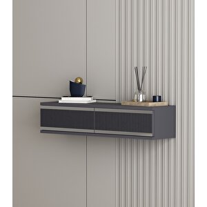 Karya 90 Cm Duvara Monte 2 Kapaklı Raflı Makyaj Masası Dresuar Antrasit-Gümüş Antrasit Gümüş