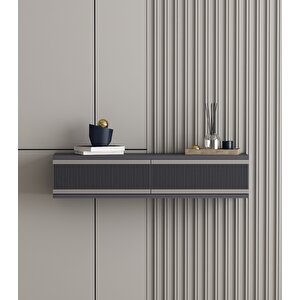 Karya 90 Cm Duvara Monte 2 Kapaklı Raflı Makyaj Masası Dresuar Antrasit-Gümüş Antrasit Gümüş