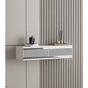Karya 90 Cm Duvara Monte 2 Kapaklı Raflı Makyaj Masası Dresuar Beyaz-Gümüş Beyaz - Gümüş