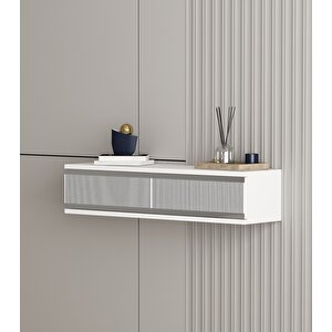 Karya 90 Cm Duvara Monte 2 Kapaklı Raflı Makyaj Masası Dresuar Beyaz-Gümüş Beyaz - Gümüş